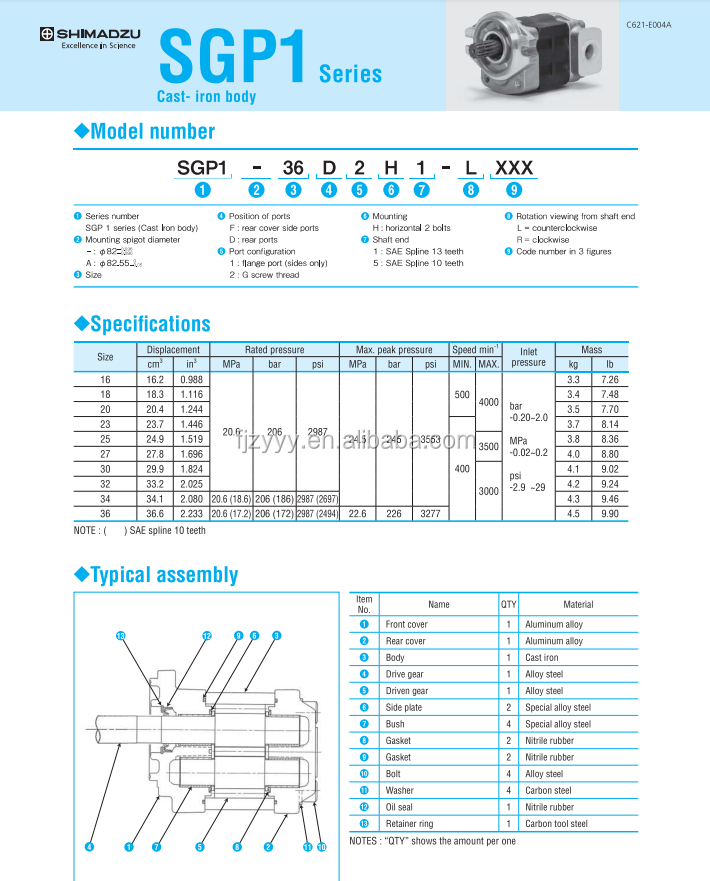 Shimadzu High Pressure Hydraulic Gear Pump Sgp1-27l387 - Oem