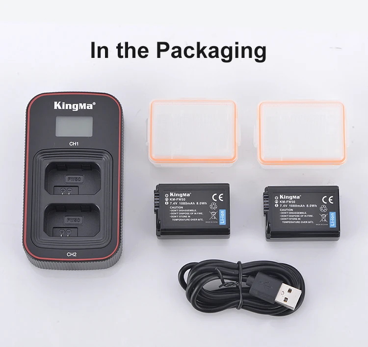 KingMa NP-FW50 rechargeable battery and new LCD dual USB charger kit BM058-FW50 for Sony NP FW50