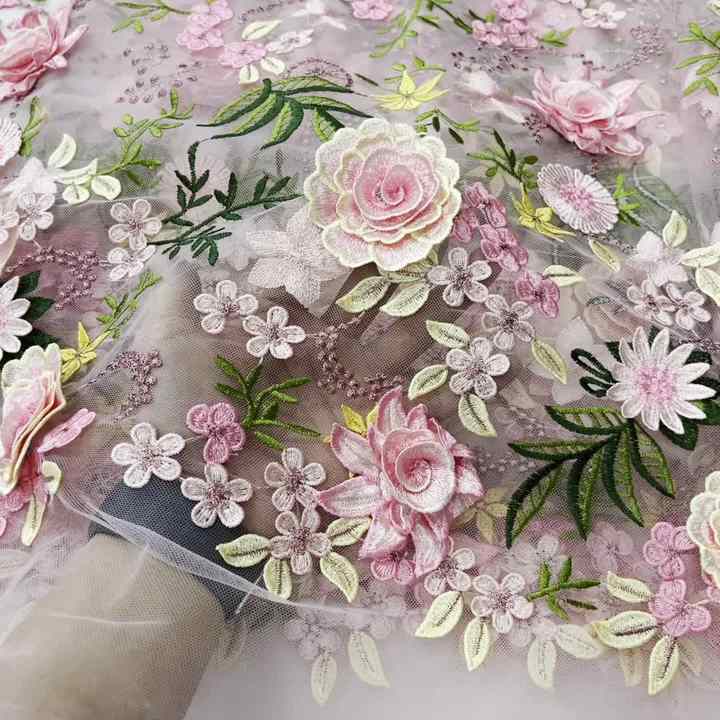 Luxury 3D Flower Embroidery Net Mesh Lace Fabric for Weddings Luxury 3D Flower Embroidery Net Mesh Lace Fabric for Weddings