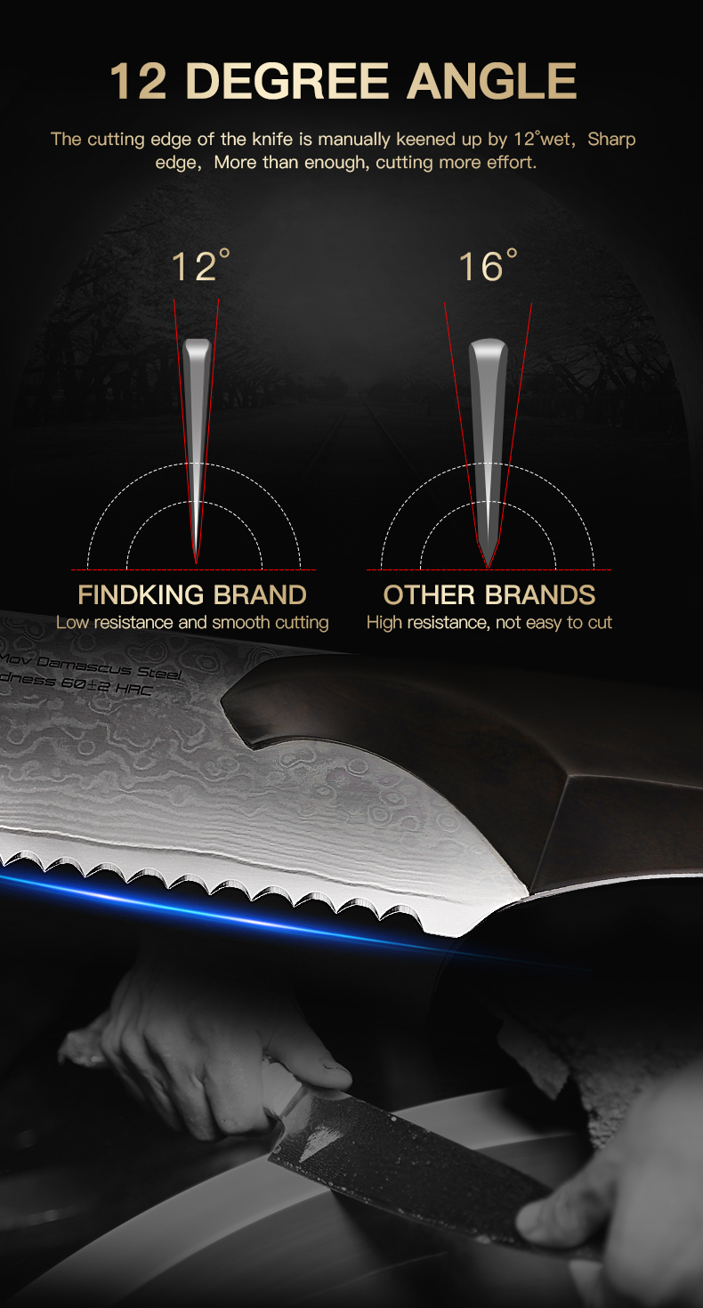Findking 8" inches Bread Knife cheetah Damascus Japanese VG10 Steel Sharp Blade Strong Hardness Kitchen Bread Knives