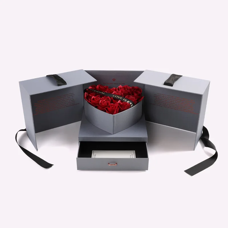 Оптовая продажа, роскошная квадратная картонная подарочная коробка для мыла в форме сердца и розы, упаковочная коробка с ящиком для подарка на День святого Валентина