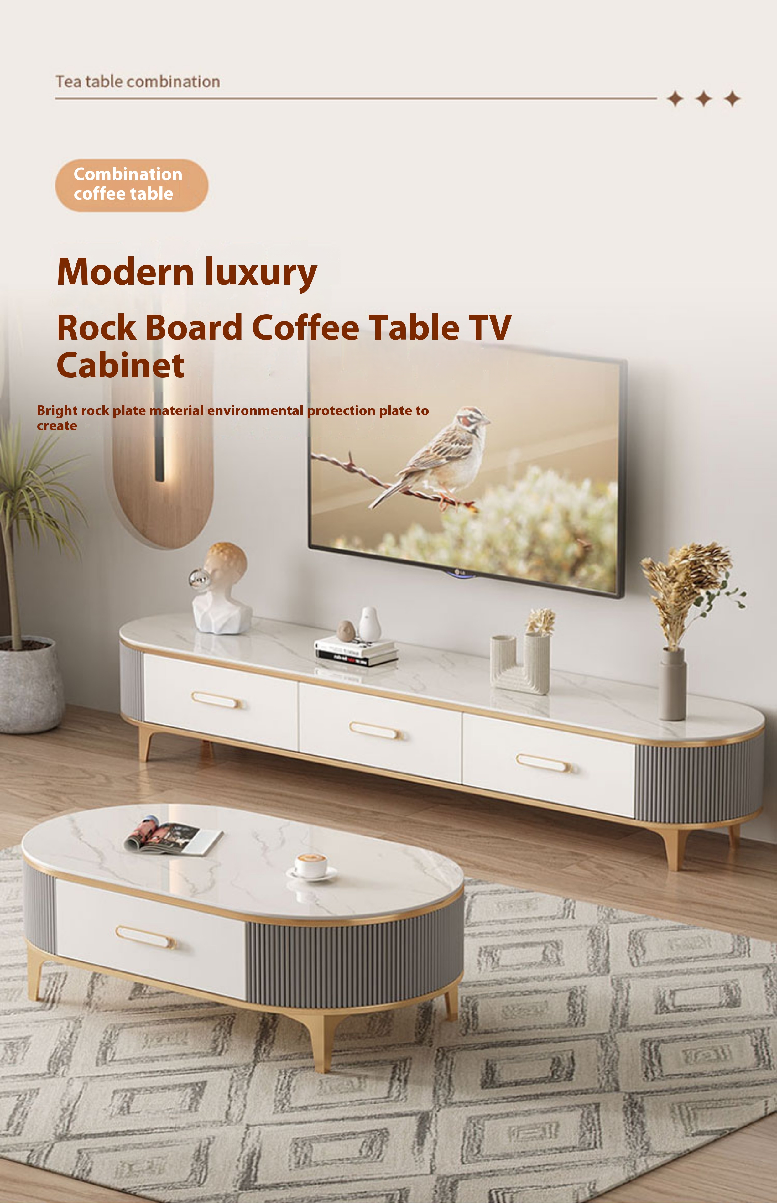 Elegant Oval Coffee Table TV Stand - Perfect for Small Apartments