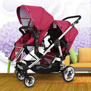 pink and blue double stroller