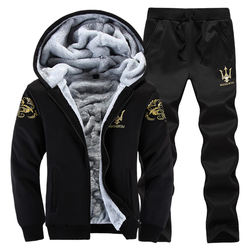 D30 cardigan com capuz além de veludo terno dos esportes da juventude dos homens calça casual dois-peça tendência