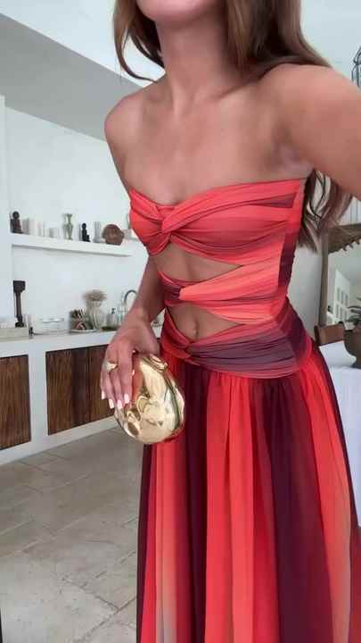 RedPeony New 2025 Holiday Female Robes Elegant Off Shoulder A-line Hem Long  Dresses Gradient Hollow Out Women's Maxi Dress