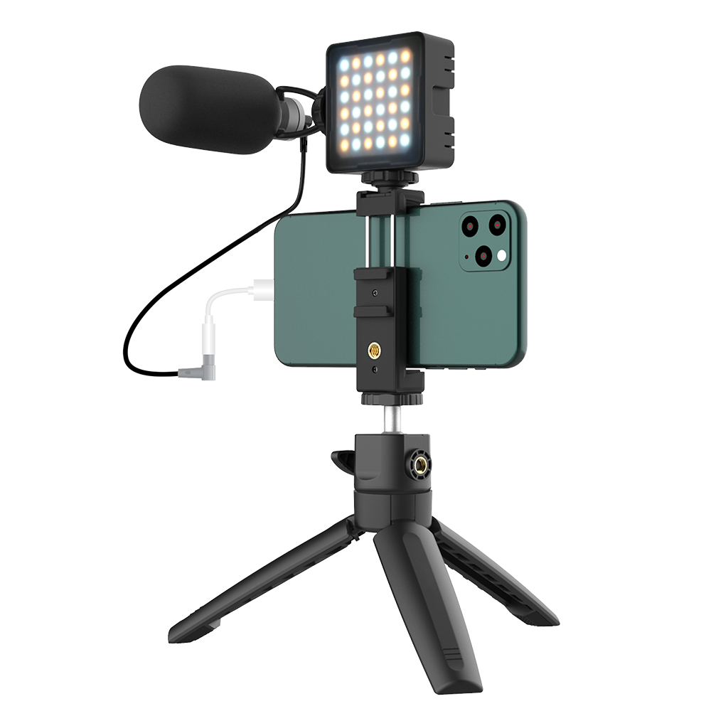 Видео микрофон Vlogging комплект с мини складной штатив-Трипод стойка с светодиодными лампами для смартфонов, регистрации, запись