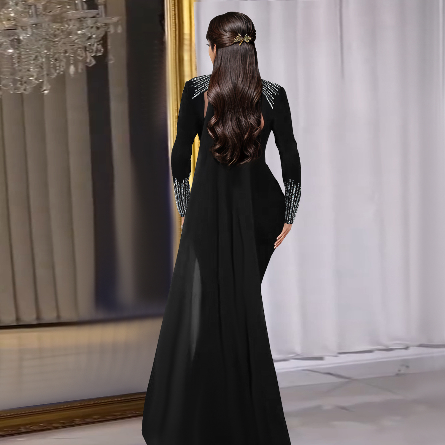 champagne sparkle dress long Self-Portrait Rhinestone Gathered Maxi Dress main image 0