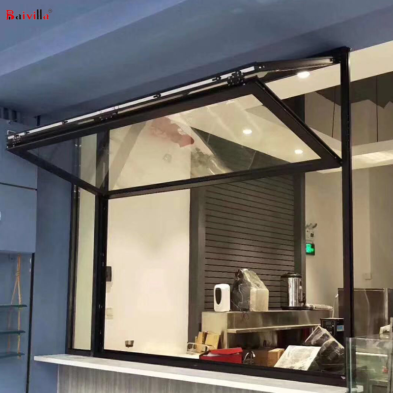 Aluminum Structure Top Fold Up Window Tempered Glass Vertical Folding Windows
