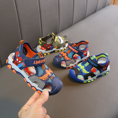 Летние модные детские мягкие спортивные сандалии с закрытым носком для мальчиков