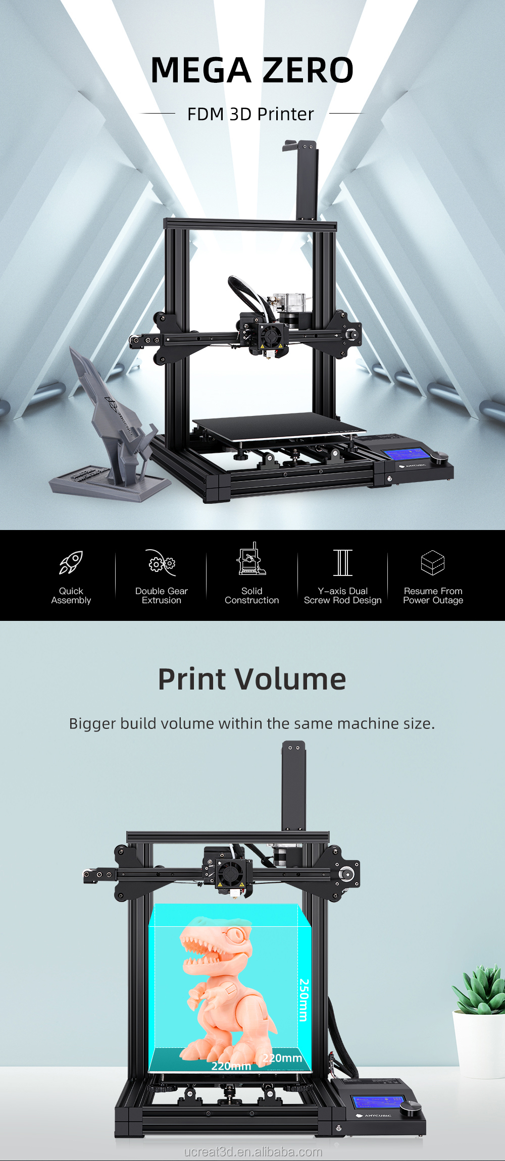 ANYCUBIC Mega Zero DIY 3Dプリンター 220X 220X250 デスクトップ機械