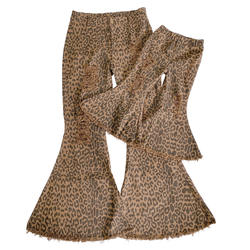 Outono e inverno de alta qualidade novo estilo jeans mommy and me estampa de leopardo jeans skinny