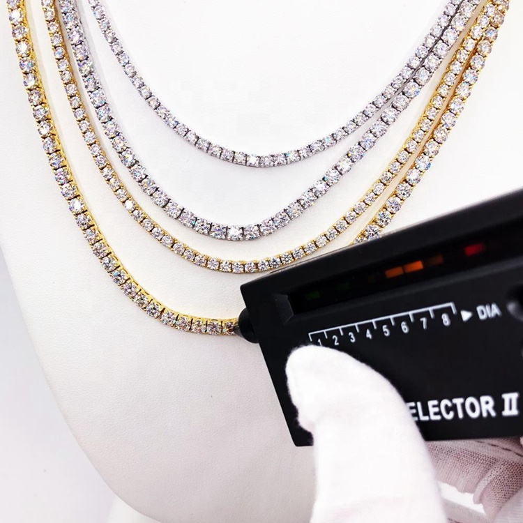 Wholesale Price  Hip Hop Jewelry 2mm 3mm 4mm 5mm 6.5mm 925 Sterling Silver Gold Plated VVS Moissanite Diamond Tennis Chain
