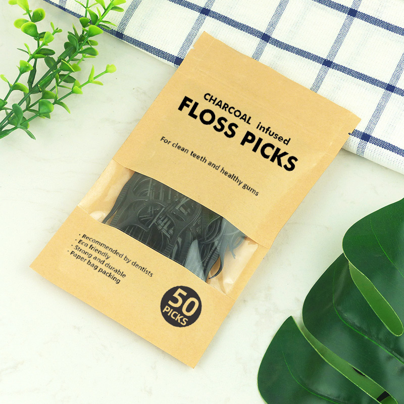 Биоразлагаемый экологичный бумажный мешок Flosser зубочистка органический активированный бамбуковый уголь зубочистка
