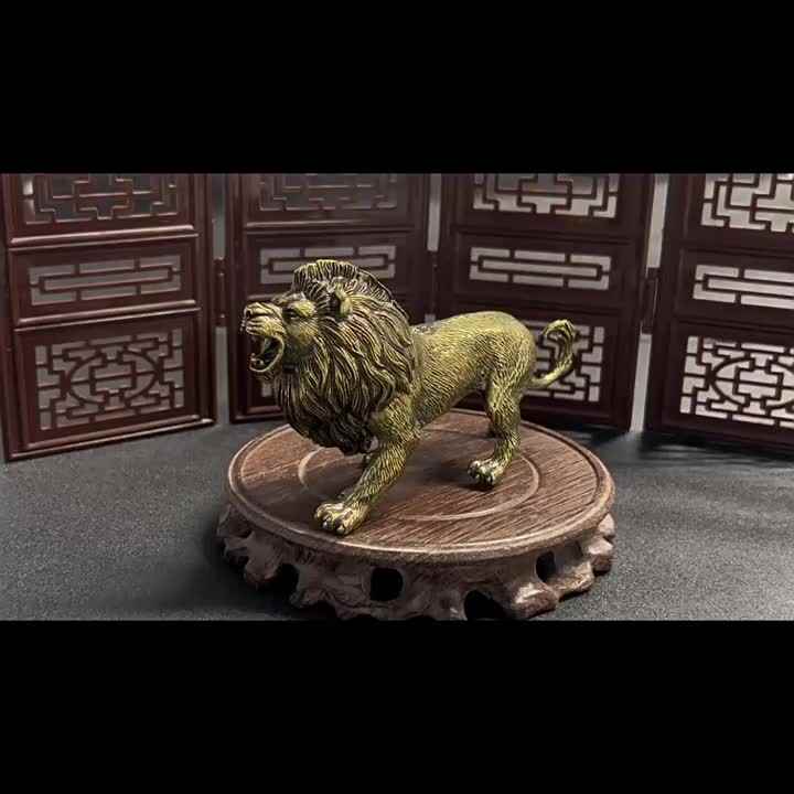 Brass Lion King Figurine - Animal Decor Ornament For Home Tabletop Display & Decoration