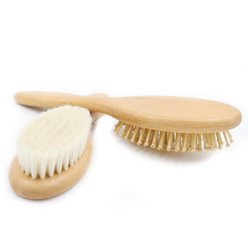 专业圆头木制天然羊毛婴儿梳子刷子为婴儿