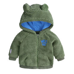 Wholesale 3 to 18 months army green hooded zipper baby coat fleece toddler boy jackets