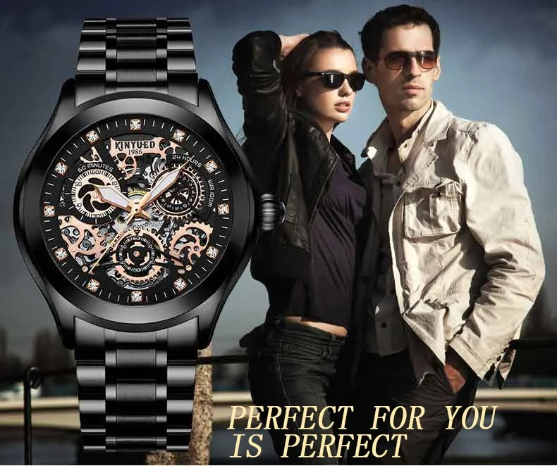 KINYUED Factory Brand Mechanical Watch Manufacturer Customized Custom LOGO Fashionable Men's Leather Mechanical Watch