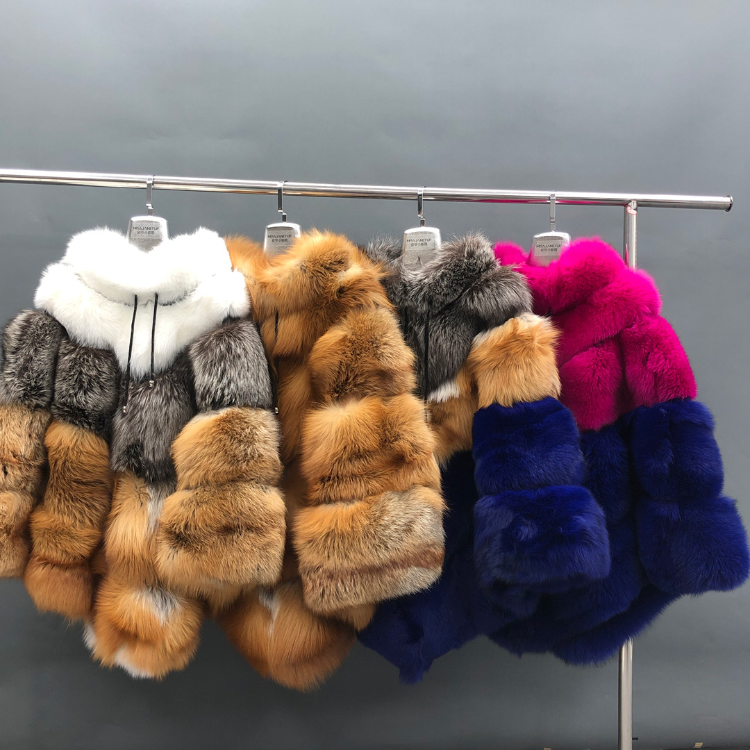 janefur超大号天然狐狸毛皮大衣豪华大毛皮斗篷冬季外套女士真身皮草