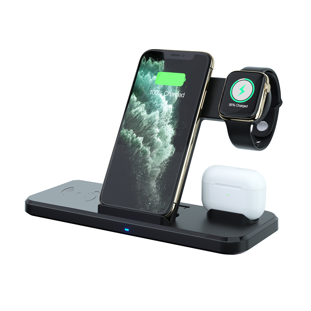 Беспроводное зарядное устройство Qi для iPhone 11 XR X 8, складная зарядная док-станция 4 в 1 для Airpods Pro Watch, 15 Вт