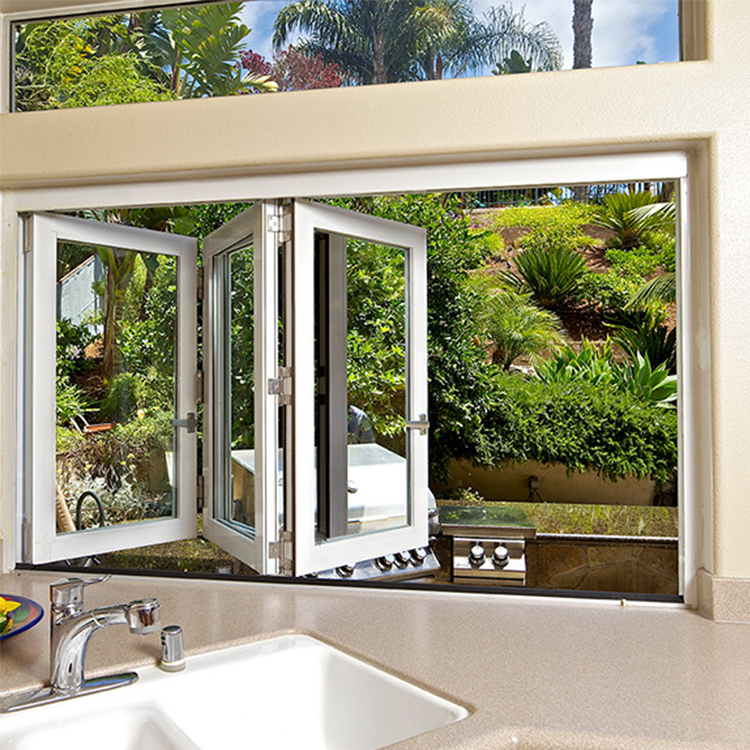 hs-afw02现代折叠窗新设计双层玻璃白色铝合金框架滑动双老窗