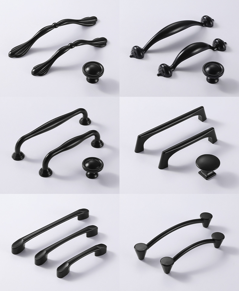 Classical Style Custom Black Zinc Alloy Furniture Drawer Pulls Handles //