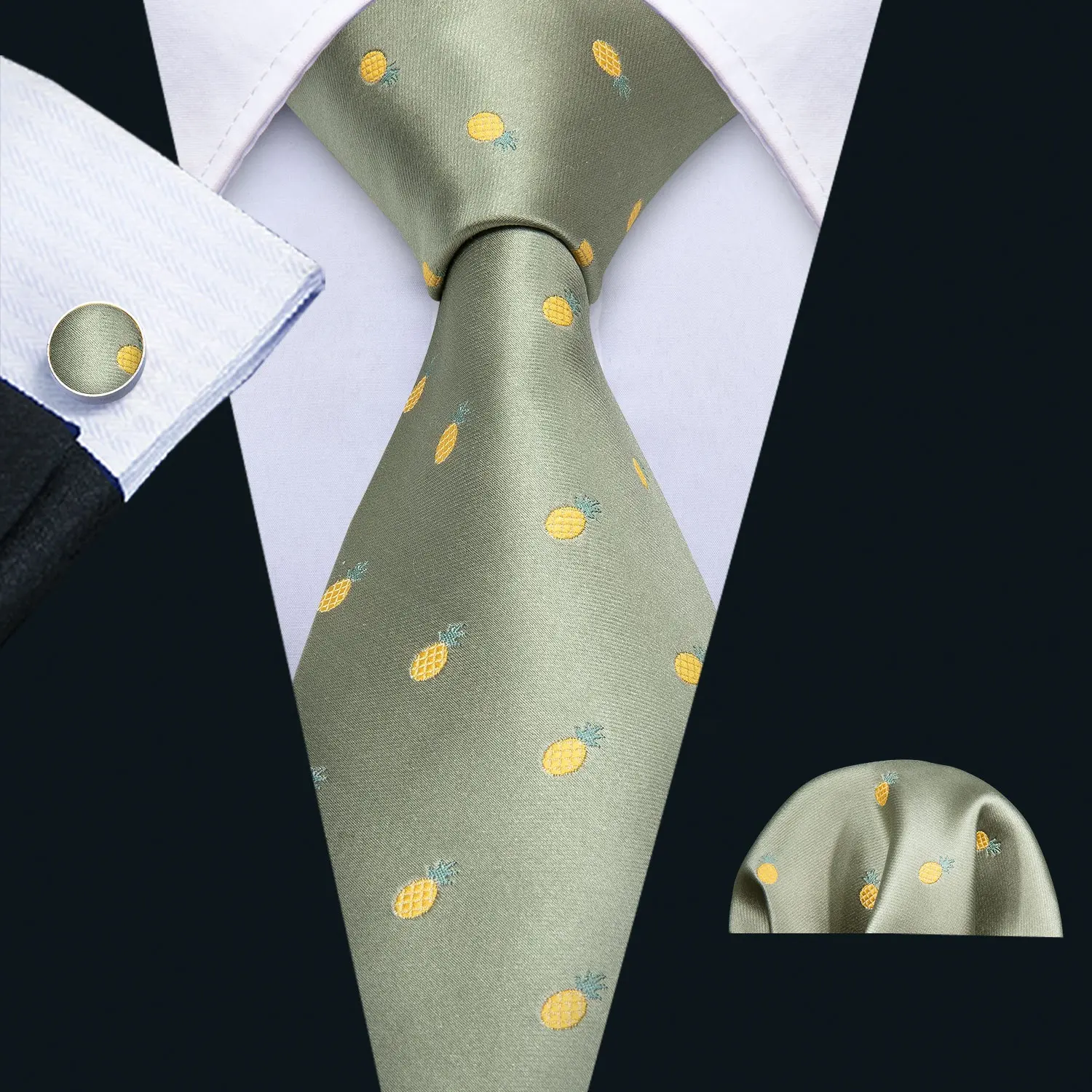 Mens Ties Pineapple Yellow Green Neck Tie Custom Personalized Neckwear For Women