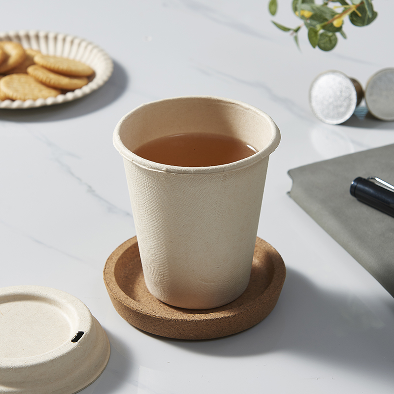 环保可生物降解甘蔗甘蔗渣茶咖啡杯带盖一次性可持续8盎司取出饮料杯