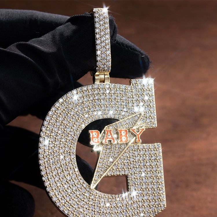 AAA Gems G Letter Hiphop Sterling Silver Pendant Charms Gold Plated Pendant Charm Hip Hop Pendants Big