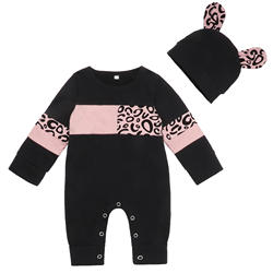 Newborn baby bodysuit clothes Black Leopard Patchwork cotton Solid Plain baby romper