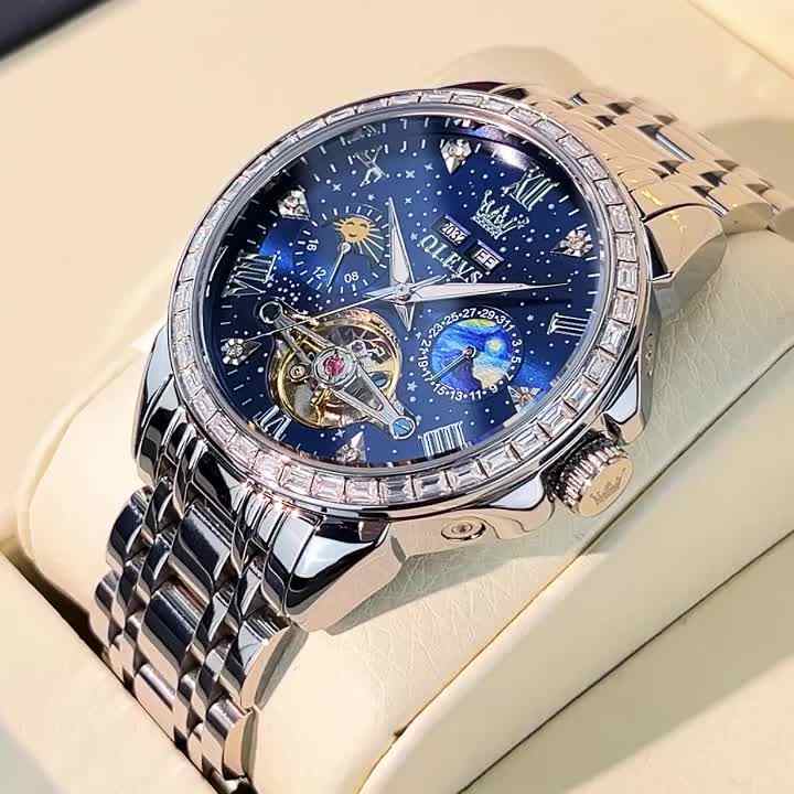 OLEVS 6712 Moon Phase Hollow Out Luxury Diamond Starry Dial