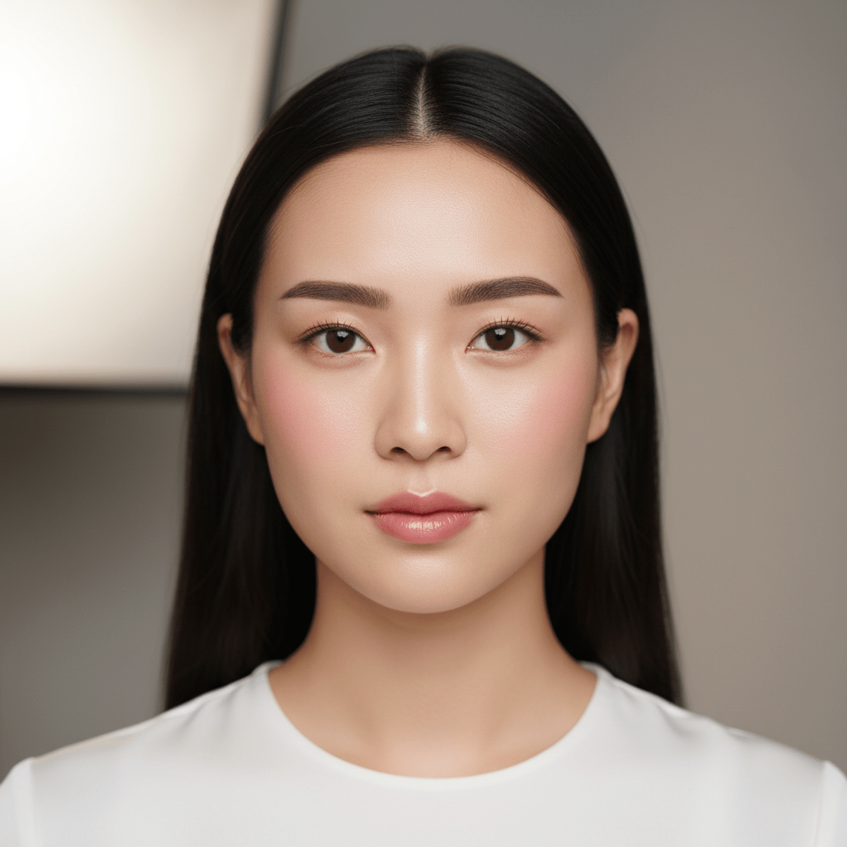 Young woman with smooth skin, natural makeup, and perfectly horizontal eyebrows.