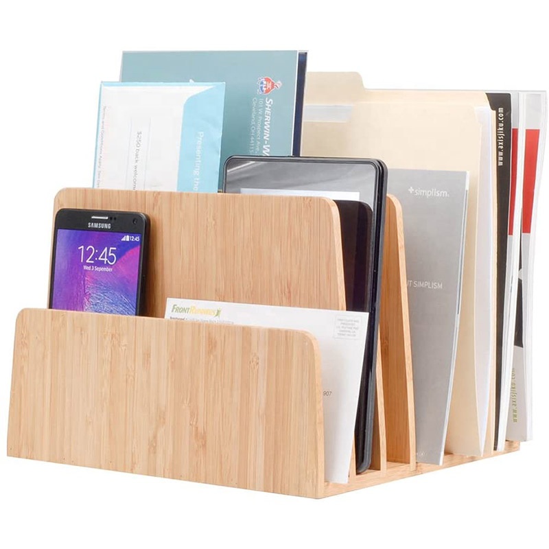 Bamboo Desktop File Folder Organizer And Paper Tray 7 Slots