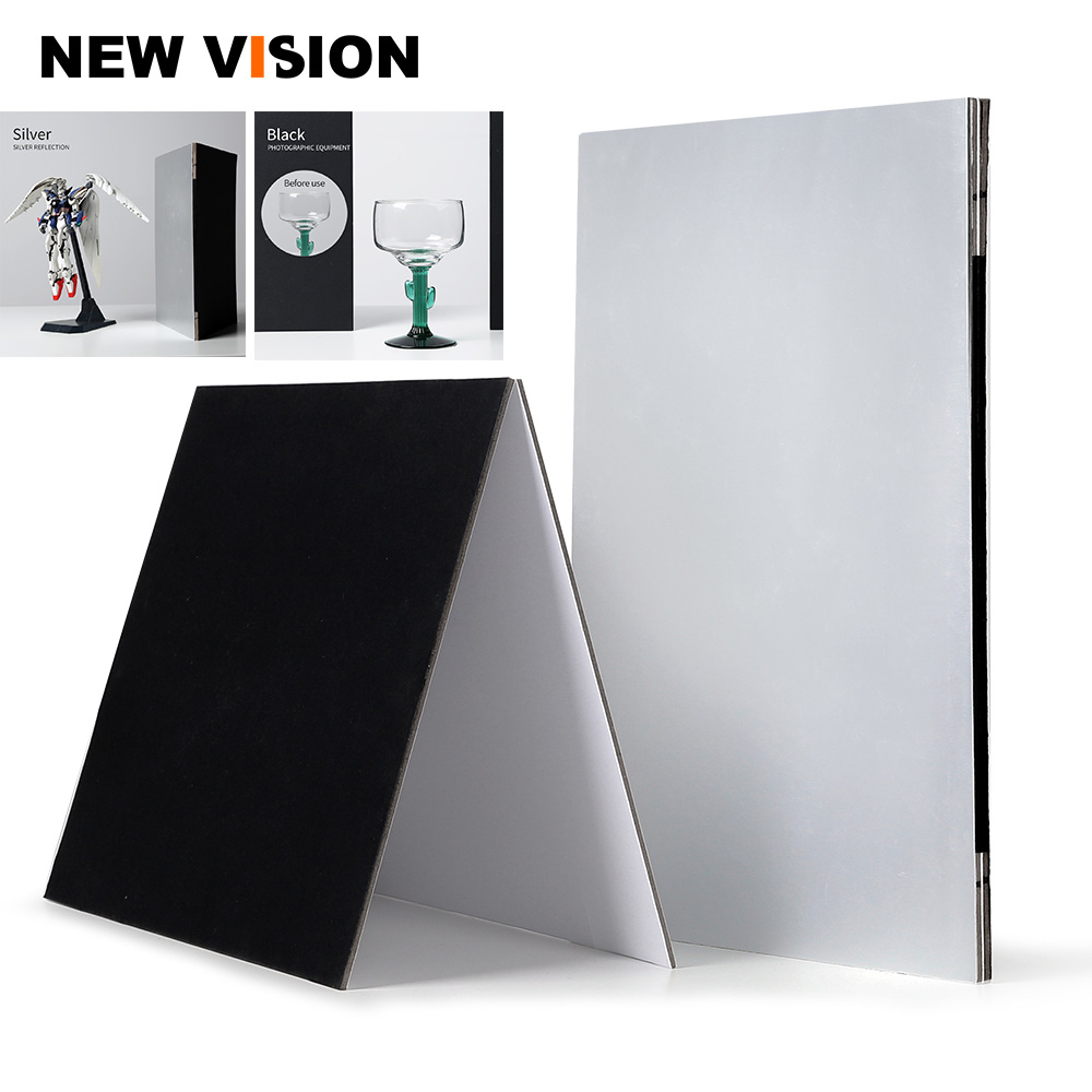 AMBITFUL 2pcs 21cm * 29.5cm Reflector Black Silver White Background Paper Portable Thick Folding Board for Studio Shooting Props