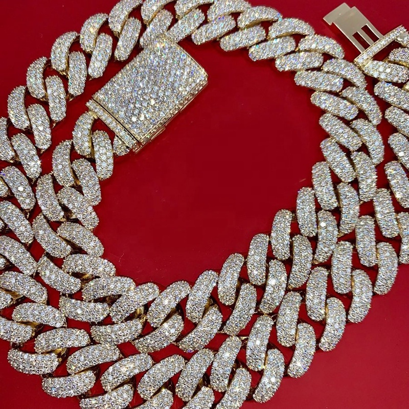 Iced Out Street Wear Men Cuban Necklace Moissanite Hip Hop Jewelry Diamond S925 Sliver Cuban Necklace Chain