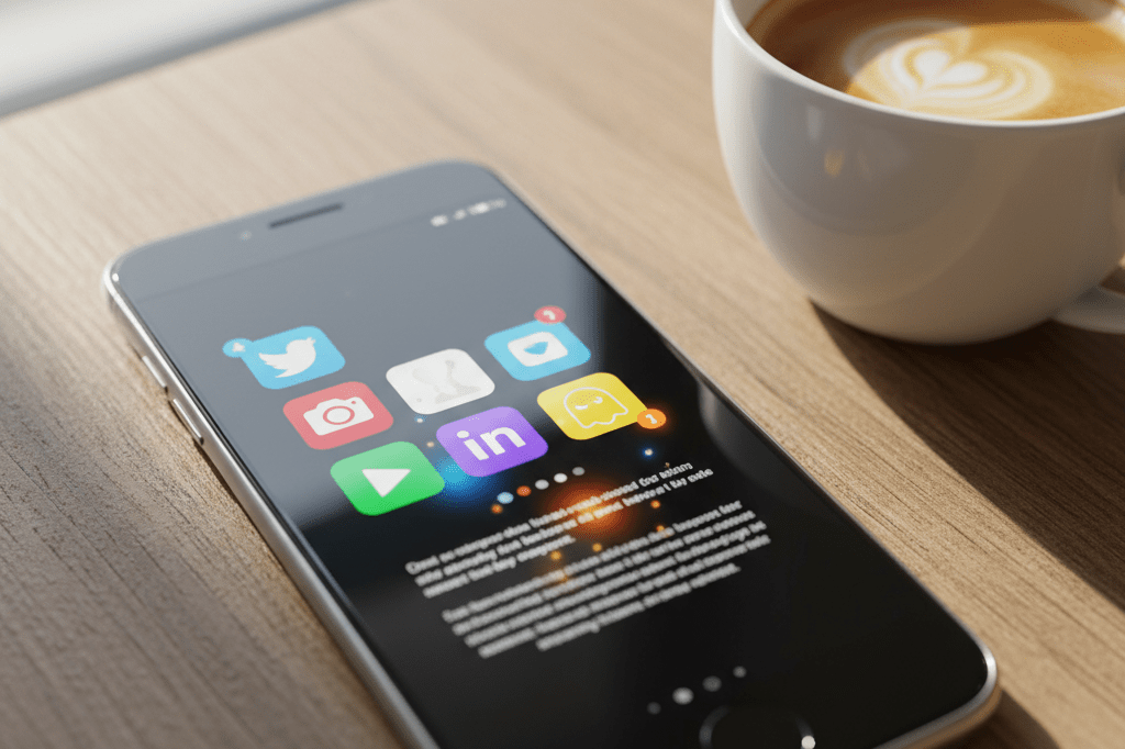 Close-up view of a smartphone displaying social media notifications amidst soft natural lighting, representing challenges of online reputation management