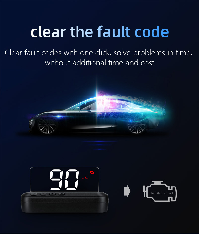 New Hot sell 3inch C100 Auto diagnostic tool obd gauge car HUD Wireless HUD Head Up Display OBD2 Speedometer Alarm