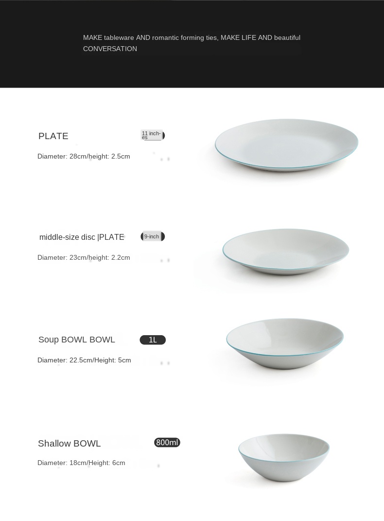 Luxury Porcelain Dinner Sets With Green Rim Ceramic Dinnerware  Sets For Party Bowl Deep Plate