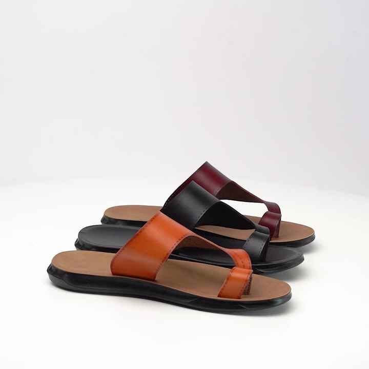 Men's Leather Summer Slippers - Stylish & Durable Flip-flops