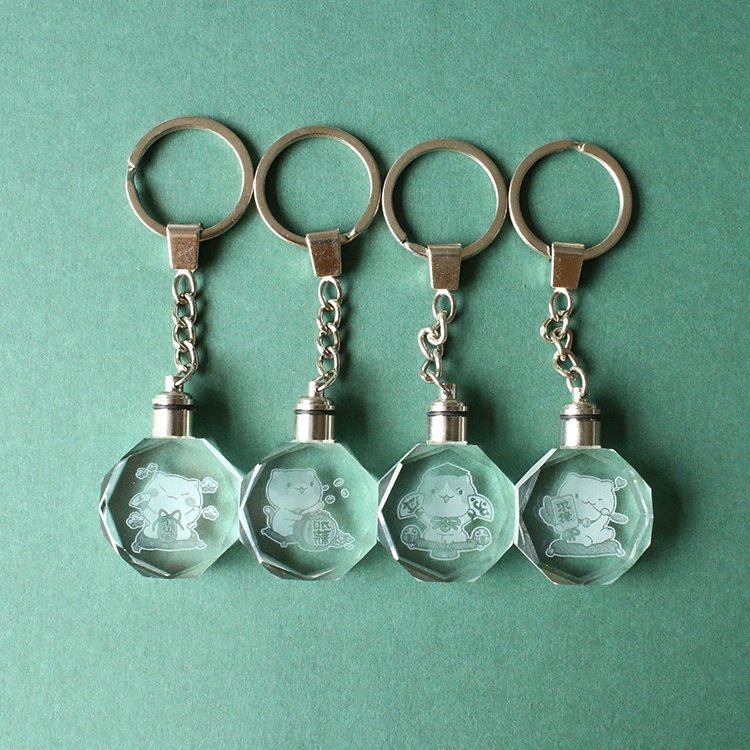 Пользовательские фото LED свет лазерная гравировка Lucky Cat Хрустальное стекло брелок