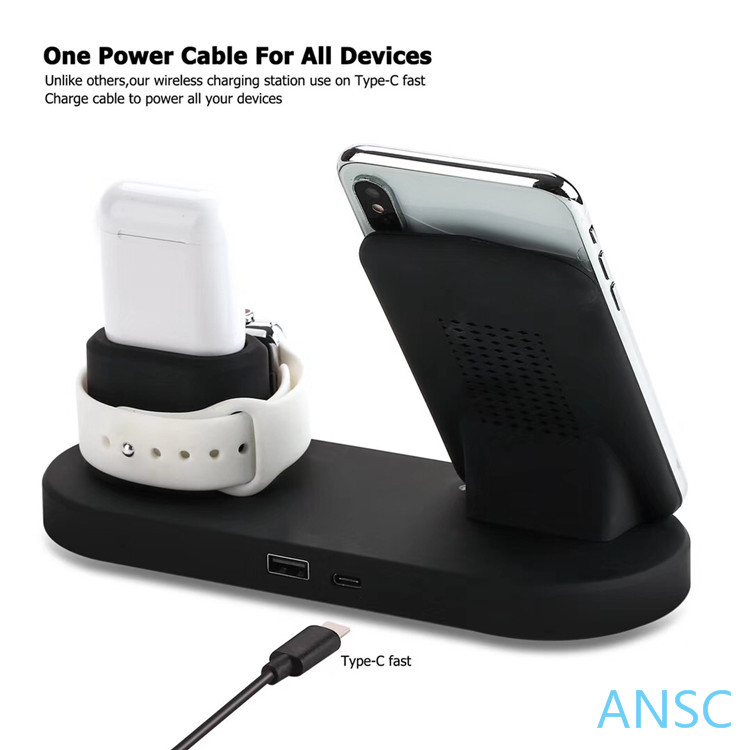 Wholesale multi-functional charging seat 4in1 wireless charging for mobile phone watch airpod headset box charging