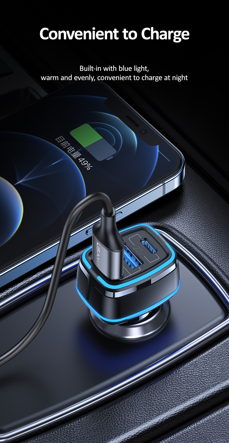 USAMS NEW 80W 3ports usb mini car charger for iphone