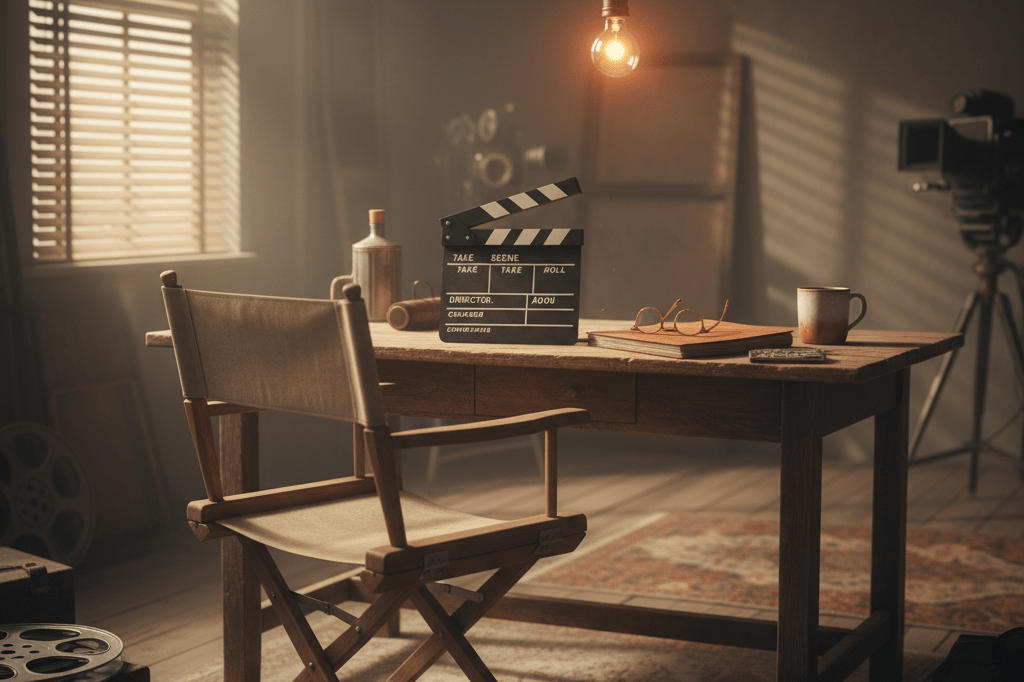 Vintage film studio props under natural light evoke legacy lessons in consistent storytelling