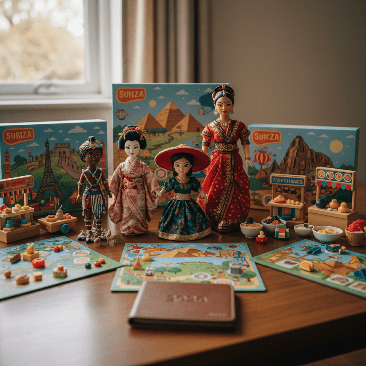 Diverse dolls and games celebrate global cultures with rich colors and authentic details.