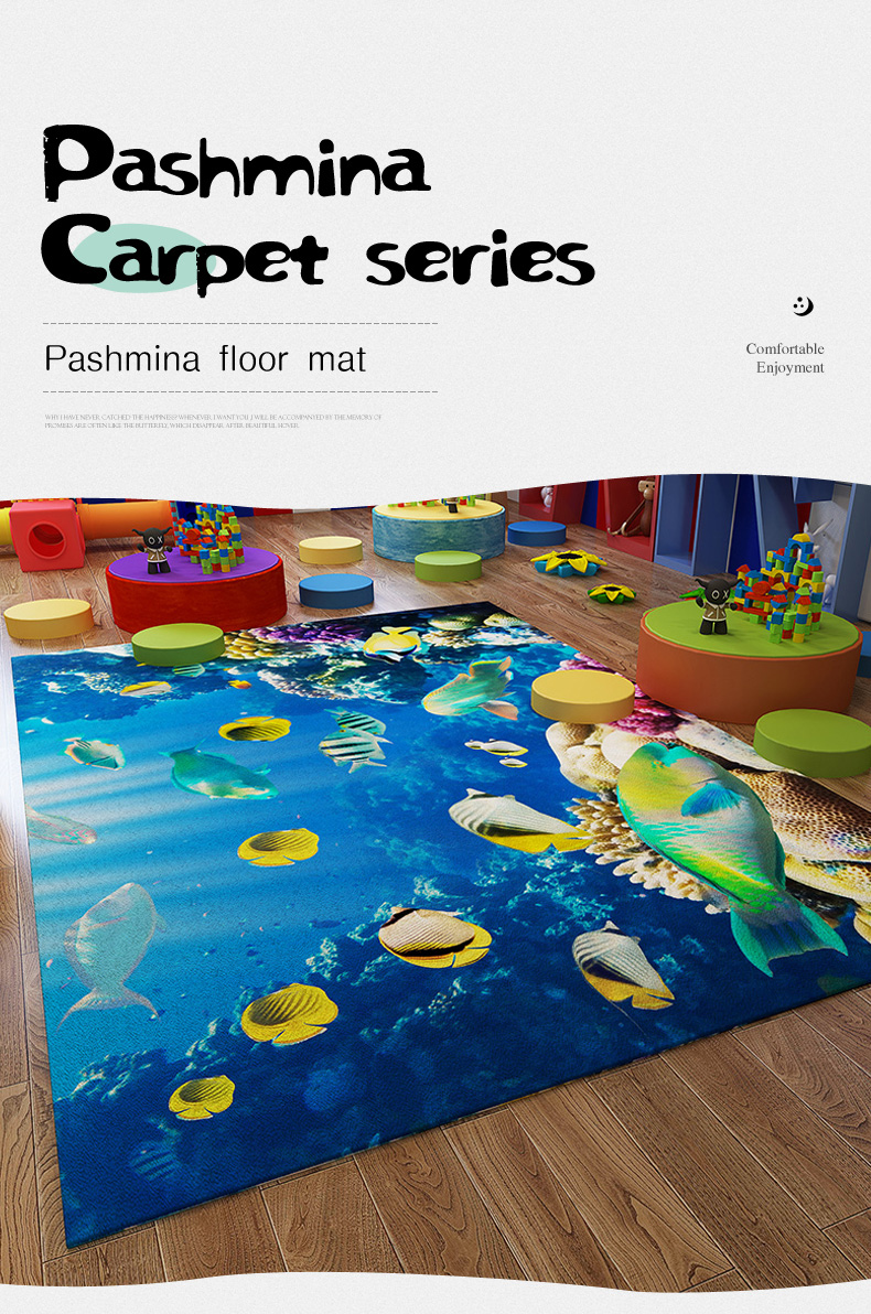Children Cute Fluffy Cartoon Kids Blue 3D Ocean Series Carpet For Living Room Fish