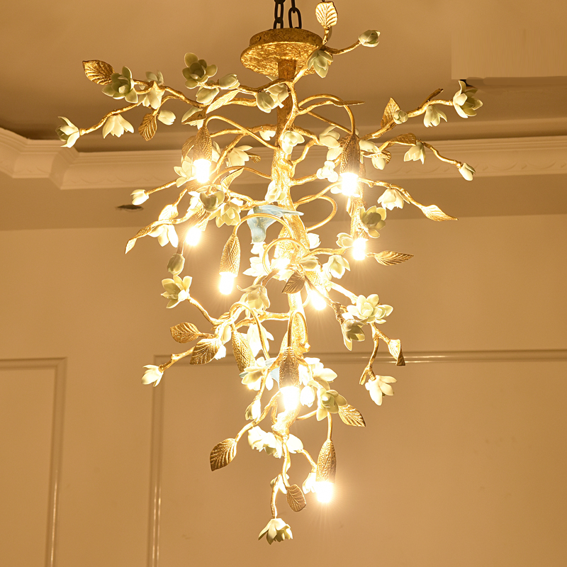 2020 Contemporary LED 12*5W maple leaf copper Glass lighting luxury Round  pendant lamp  staircase G9 chandelier villa design