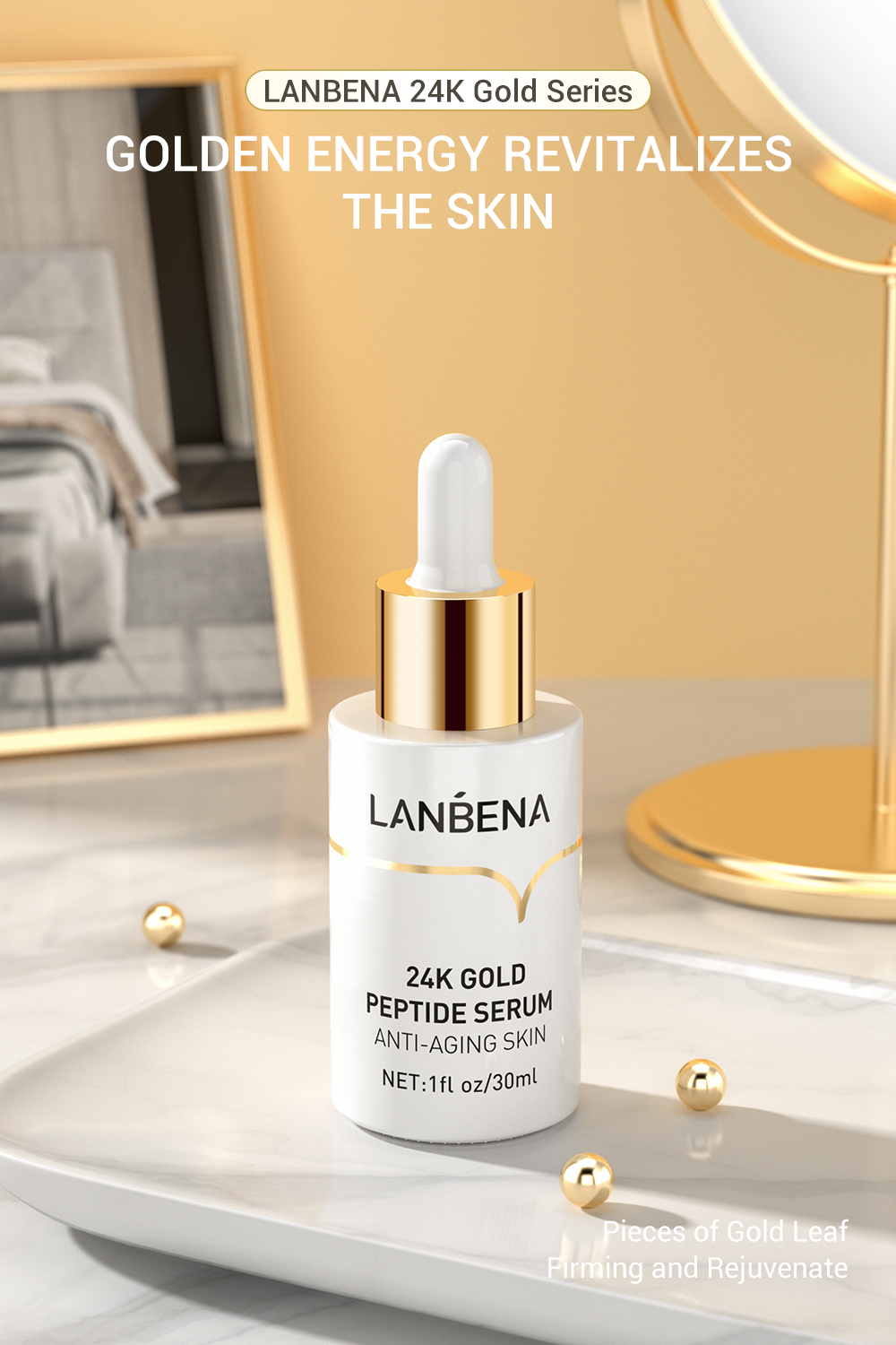 LANBENA 24K Gold Peptide Anti-Aging Face Serum - Reduce Dark Spots
