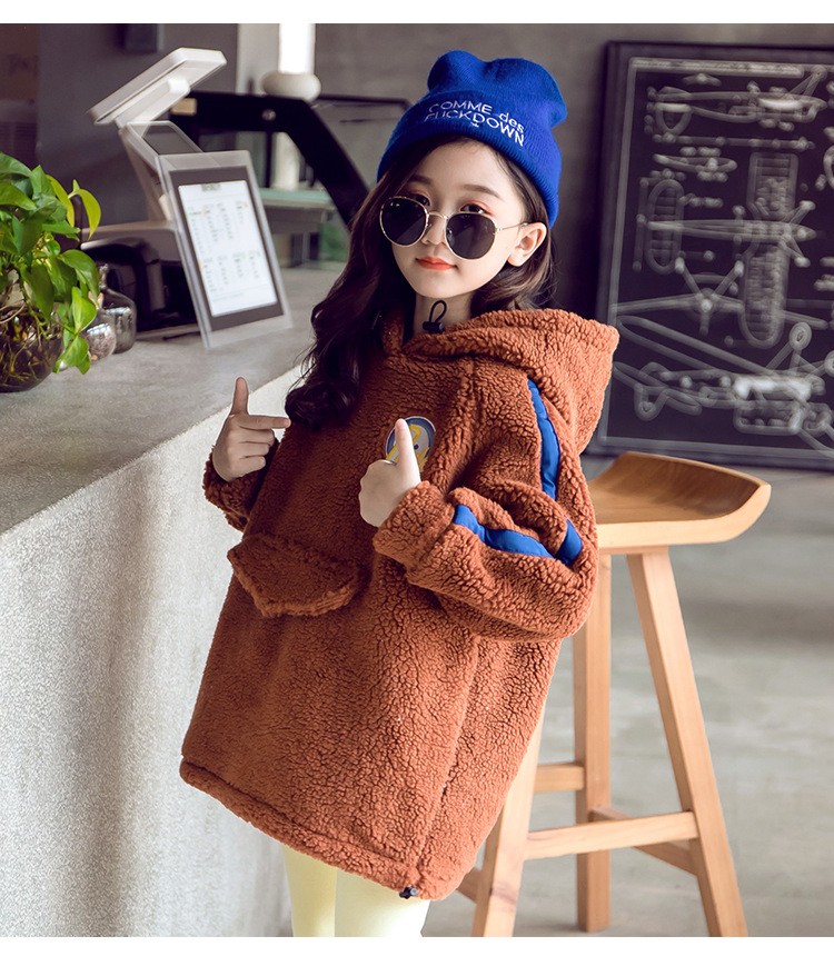 2019 зимняя двойная толстовка из овечьей шерсти с вышивкой, одежда для детей, оптовая продажа, пуловер для девочек, толстовка