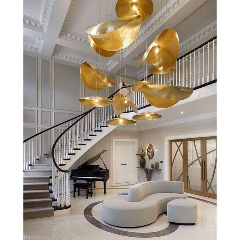 Современный подвесной светильник в стиле индастриал для столовой, дизайнерский декоративный латунный светильник в форме листа для лестницы, ресторана