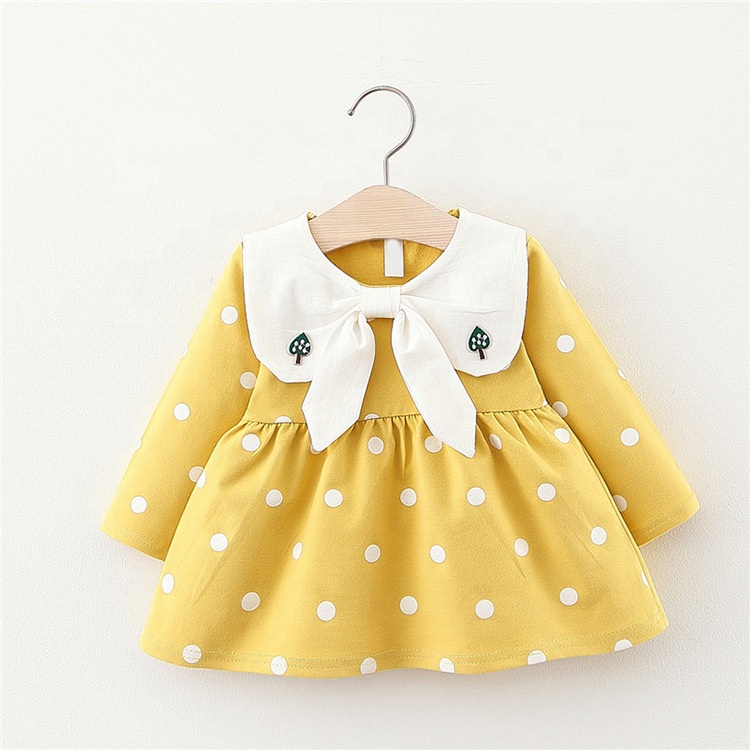 Осенняя одежда ChengXi для маленьких девочек, платье с отложным воротником и принтом, детское Хлопковое платье с длинным рукавом и бантом, юбки для малышей
