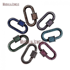 FC27673 CZ Micro Pave Oval Shape Screw Clasp U Shape Clasp Lock Carabiner Pave Lock 28x14mm